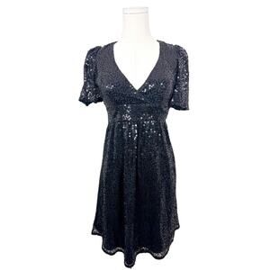 Betsey Johnson Evening Vintage Y2K Sequin Babydoll Dress Black 2 Blair Waldorf